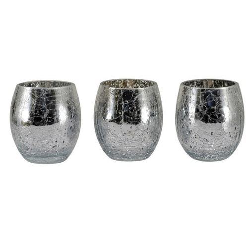 Mark Feldstein VSM3 Mercury Glass Votive Holder, Silver, 3 Piece