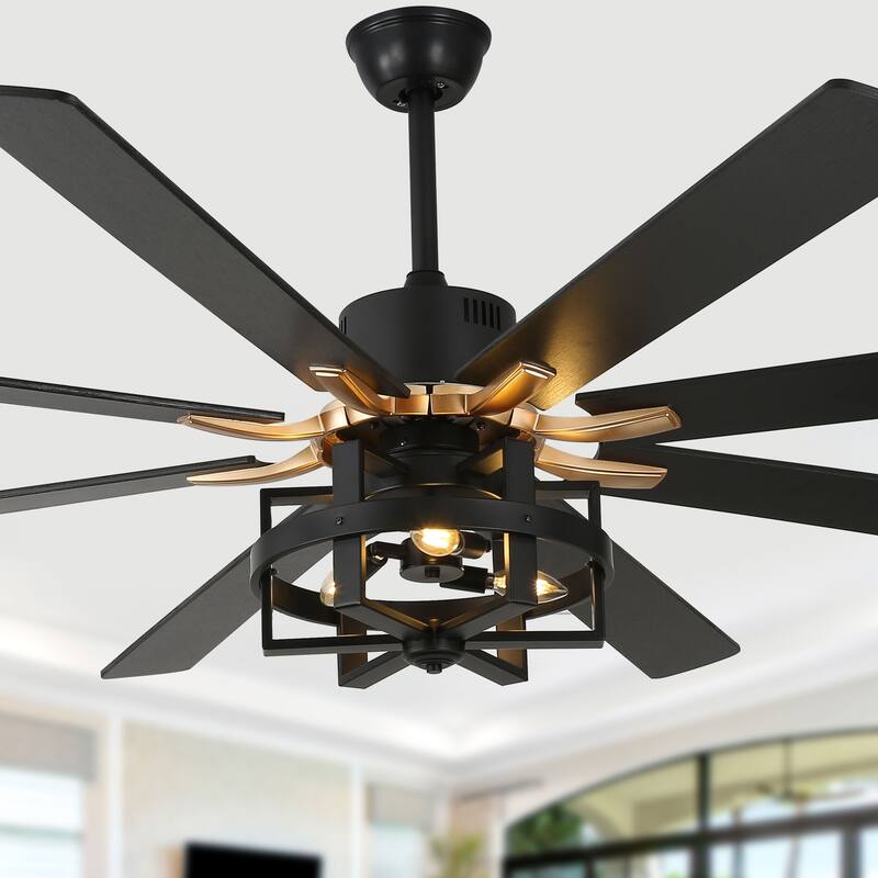 Bella Depot 65" Industrial Large Ceiling Fan 6-Speed 8-blades Reversible Fan with Light and Remote - Matte Black