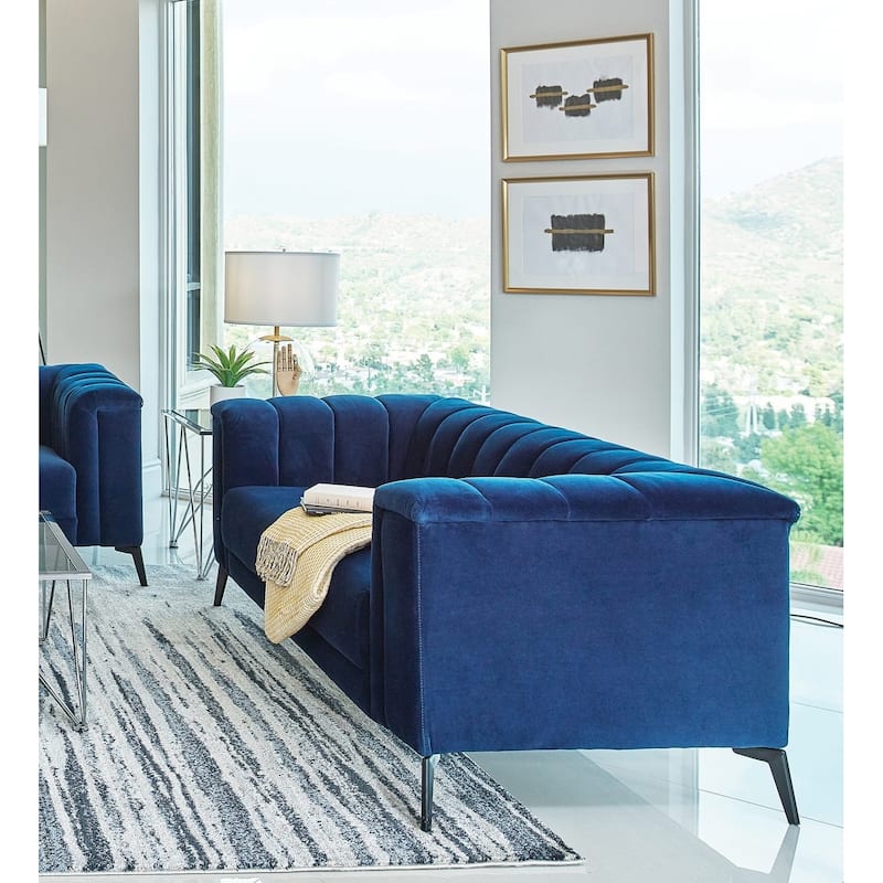 Matte Velvet Tuxedo Arm Loveseat, Blue