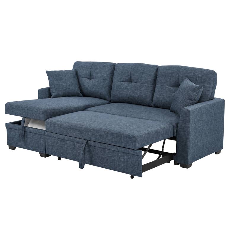 Polyester Upholstered Sleeper Sofa with Chaise and Storage 84 Inch Wide