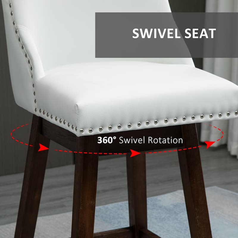 HOMCOM 28" Swivel Counter Height Bar Stools with Backs, Upholstered Dining Room and Kitchen Bar Stools Set of 2 with Wood Legs