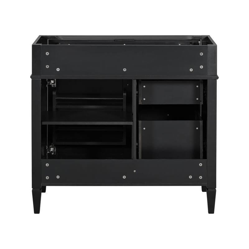 Roomfitters 36 Inch Bathroom Vanity Base, Solid Wood Frame Storage Cabinet with Sliding Sections & Tilt-Down Tray, Black