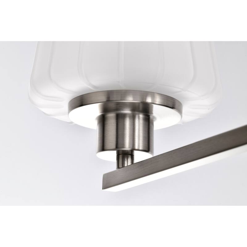 Lune 5 Light Chandelier Brushed Nickel Finish Etched White Glass - Brushed Nickel