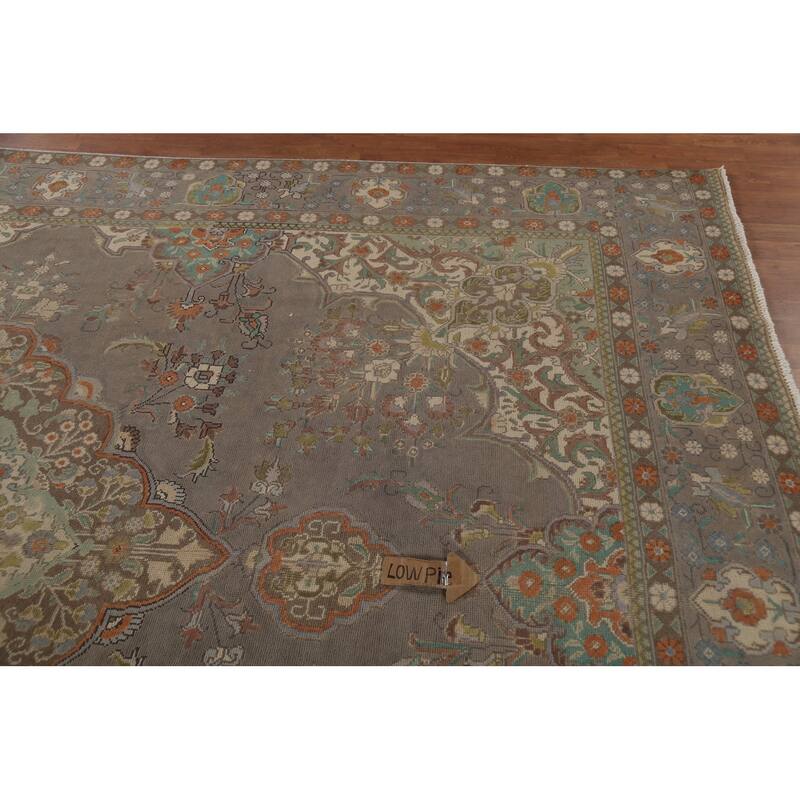 Gray Distressed Tabriz Persian Vintage Area Rug Handmade Wool Carpet - 9'7"x 13'0"