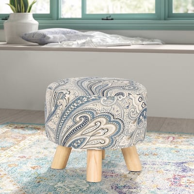 Asense Round Ottoman Foot Rest Stool Linen Fabric Padded (Set of 4)