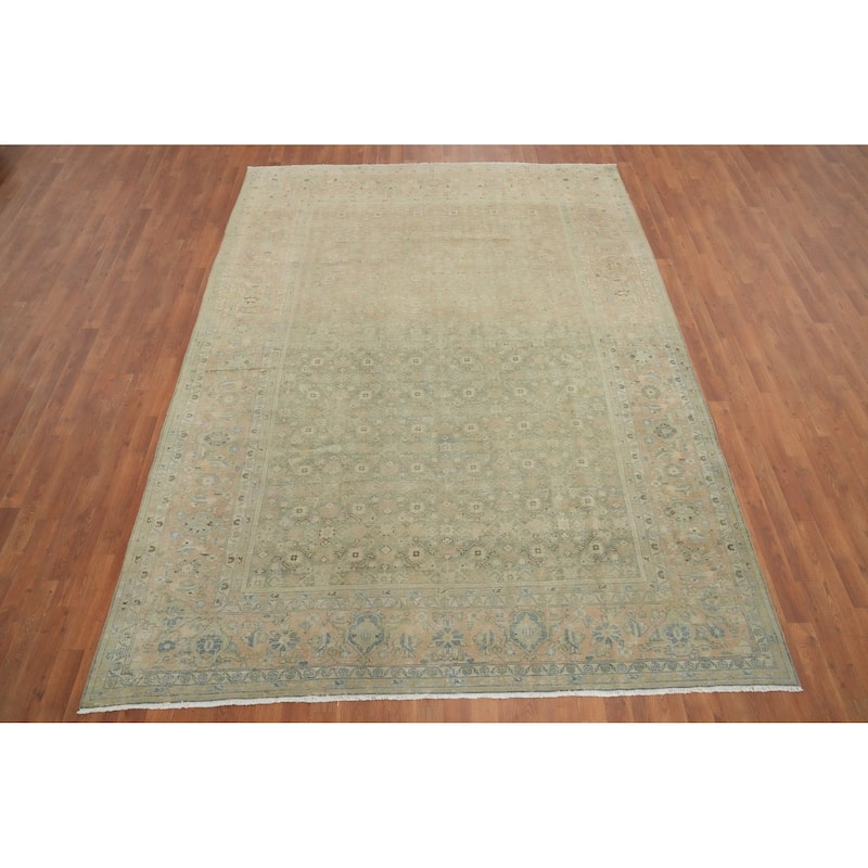Hand Knotted Oriental 100% Wool Carpet Traditional All-Over Multi-Colored Tabriz Area Rug - 10' 4'' X 7' 6''