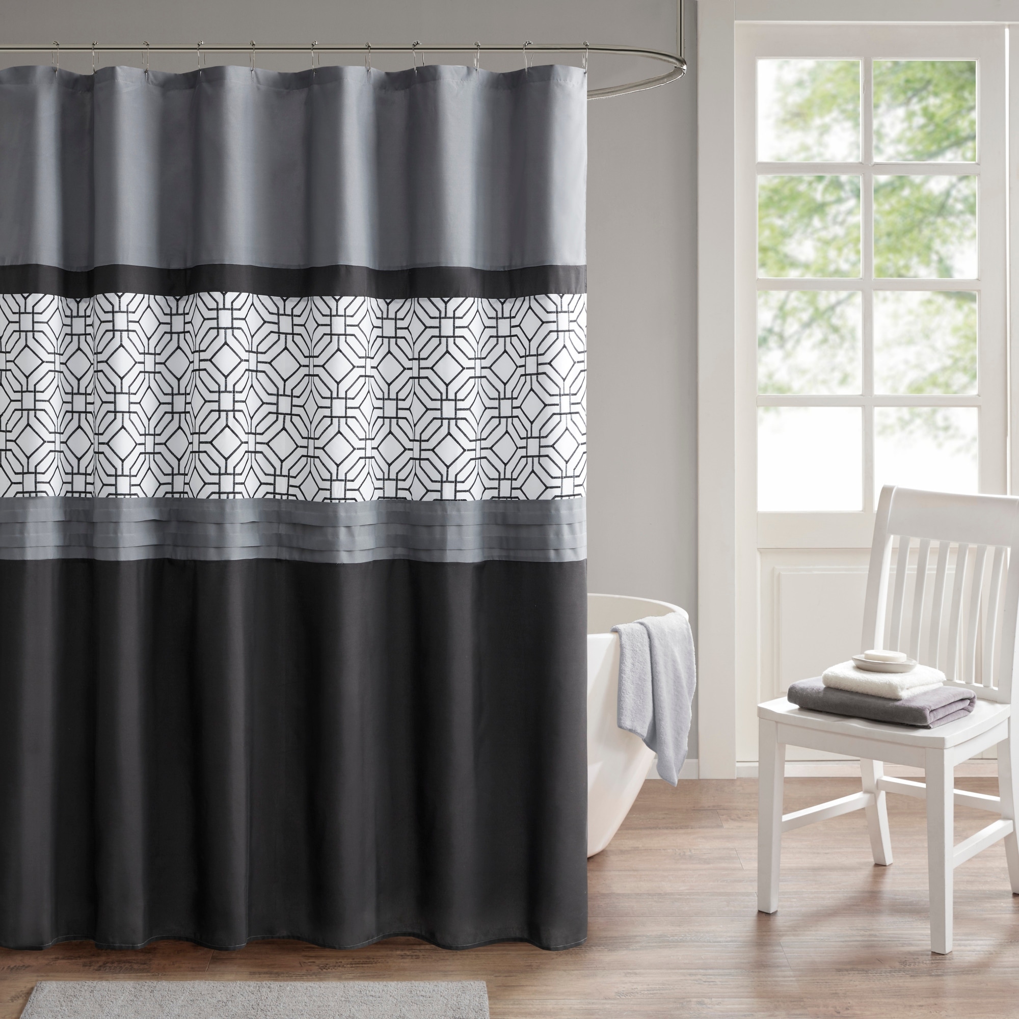 Shane Yellow/Grey 72 in. Embroidered and Pieced Shower Curtain