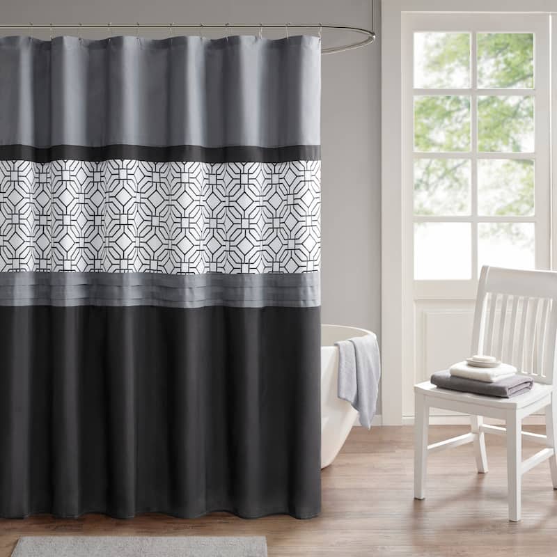 Shane Embroidered and Pieced Shower Curtain by 510 Design - Black/Grey