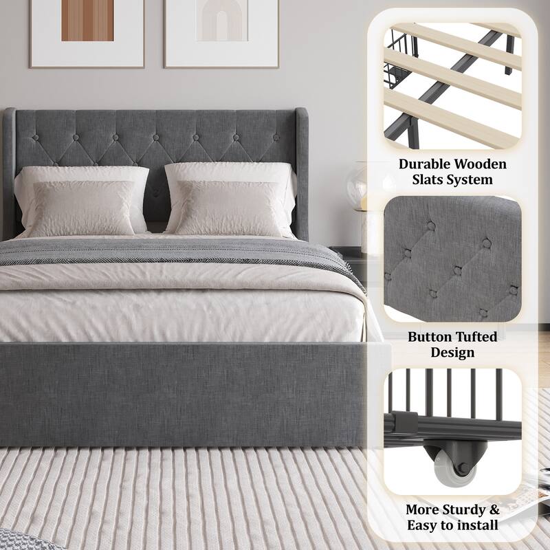 Full/Queen Size Bed Frame with 4 Drawers and Headboard,Button Tufted
