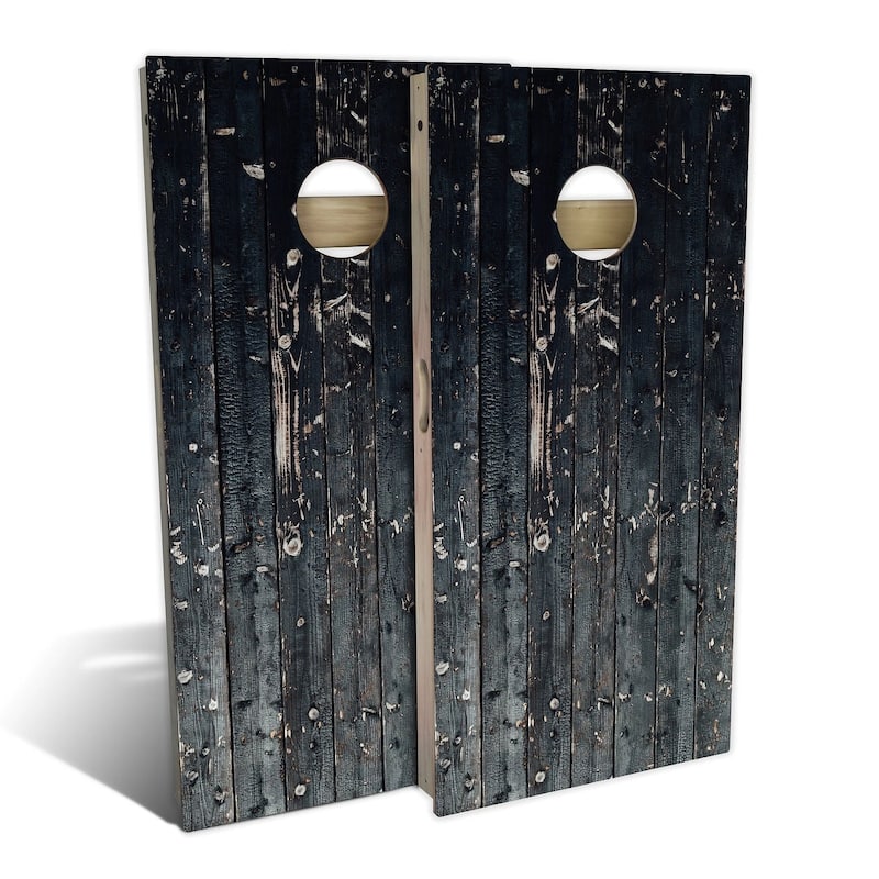 Black Plank Outdoor Cornhole Board Set - Backyard 2x4 - Include Carrying Case
