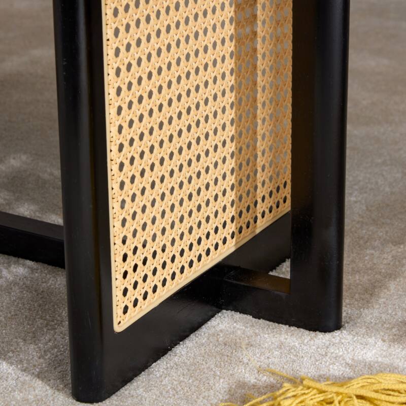 Chinese style white solid wood and imitation rattan coffee table