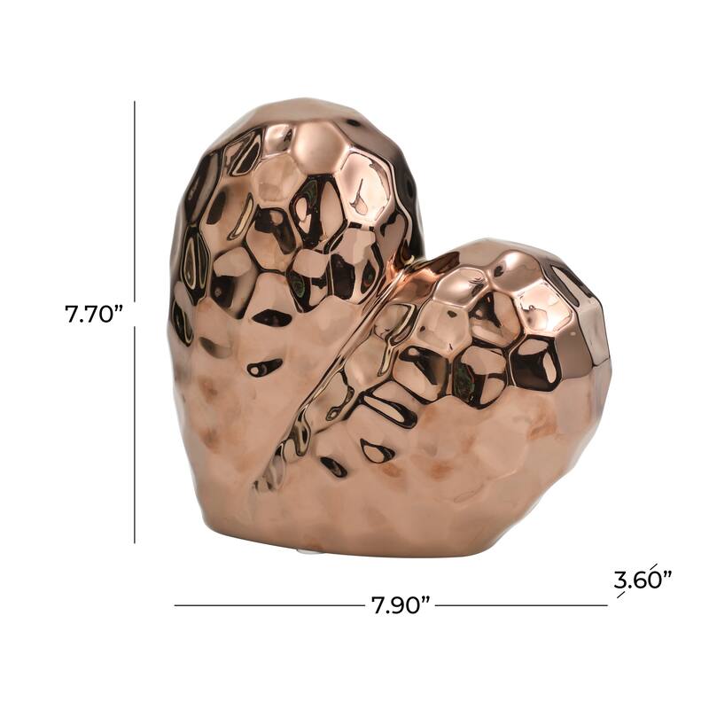 Rose Gold Ceramic Dimensional Angled Origami Inspired Heart Decorative Sculpture with Faceted Exterior