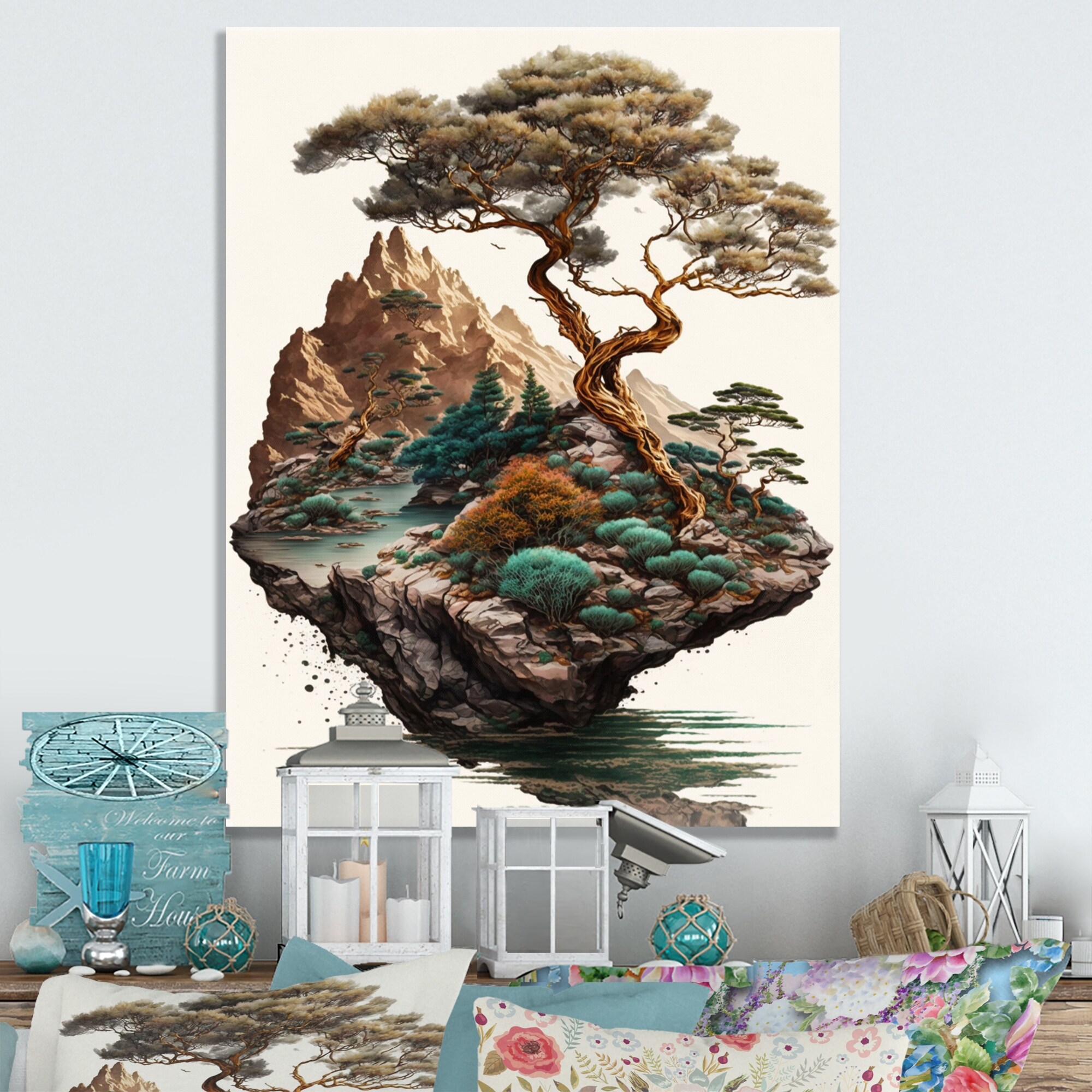 Designart 'Bonsai Tree On A Rock II' Tree Bonsai Metal Wall Art - Bed Bath  & Beyond - 37843440