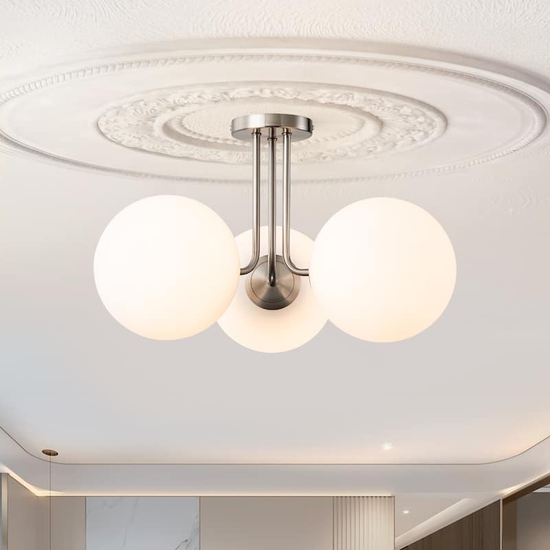 3 - Light 22'' Modern Sputnik Globe Glass Semi Flush Mount Light