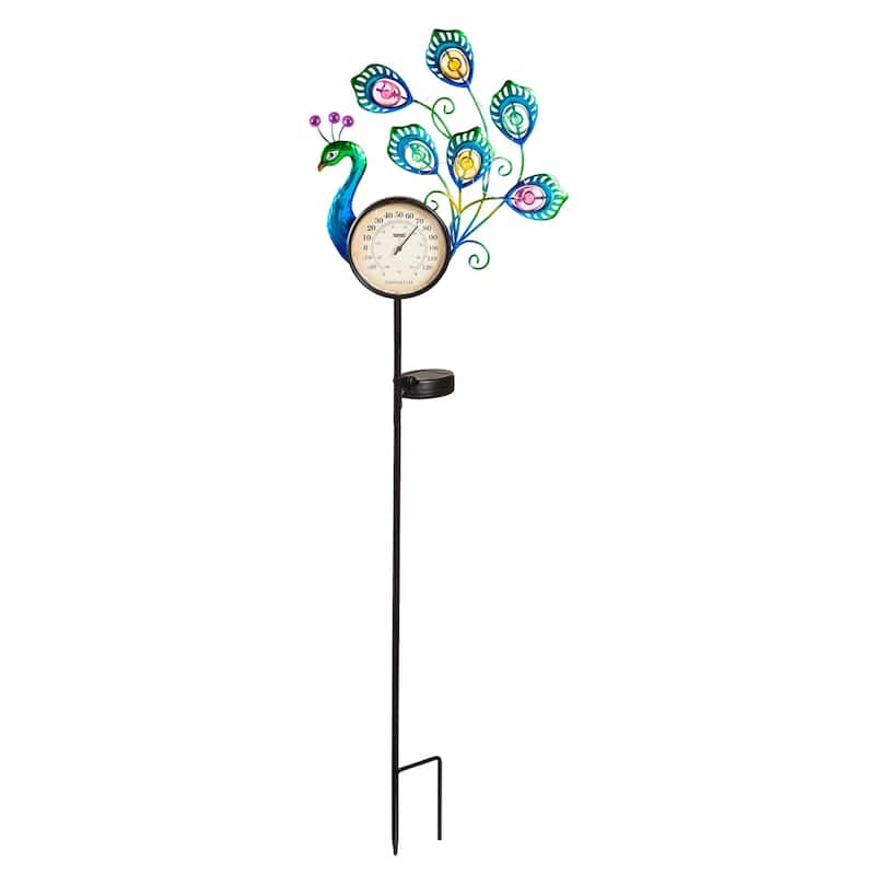 36"H Solar Peacock Thermometer Stake