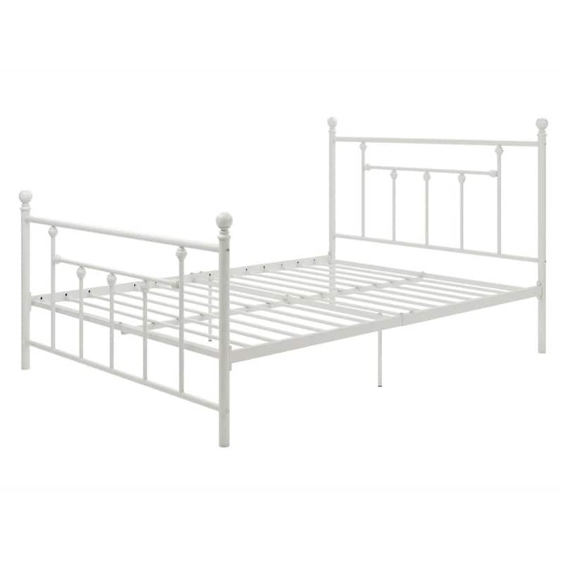 Full size White Metal Platform Bed Frame with Headboard and Footboard