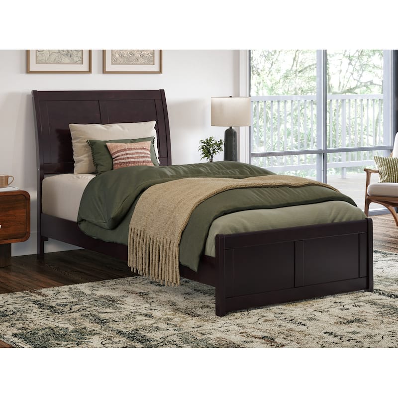 Valencia Solid Wood Low Profile Sleigh Platform Bed with Matching Footboard - Espresso - Twin XL