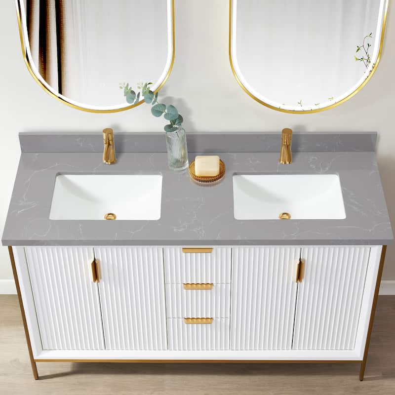 Malaga Composite Stone Vanity Top with White Rectangular Sink