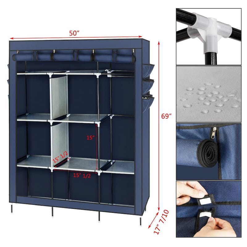 69" High-leg Non-woven Fabric Assembled Cloth Storage Wardrobe Closet,Navy Blue
