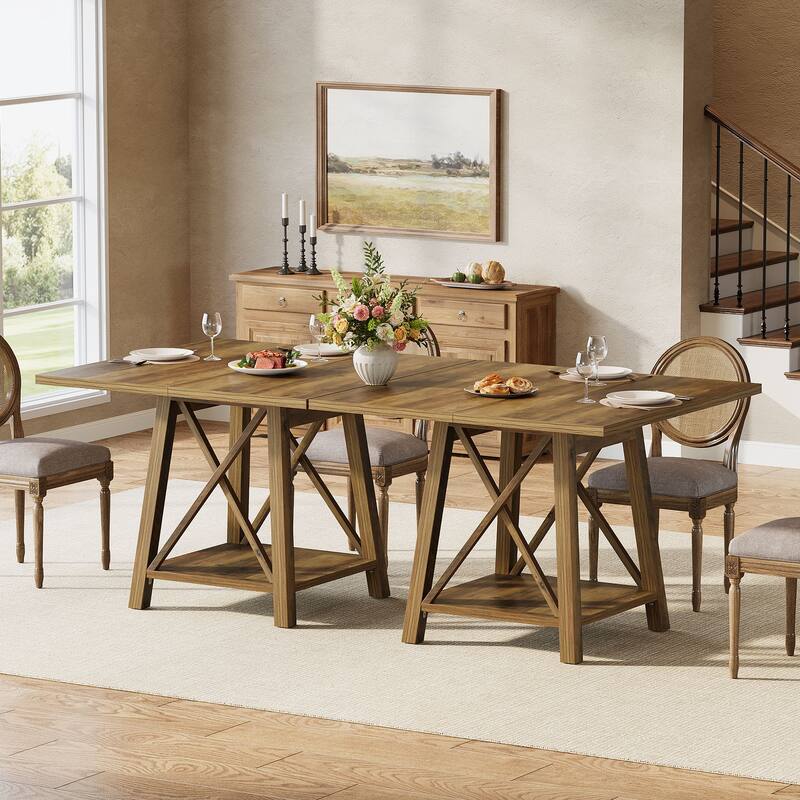 Farmhouse Square Dining Table with Shelf Storage