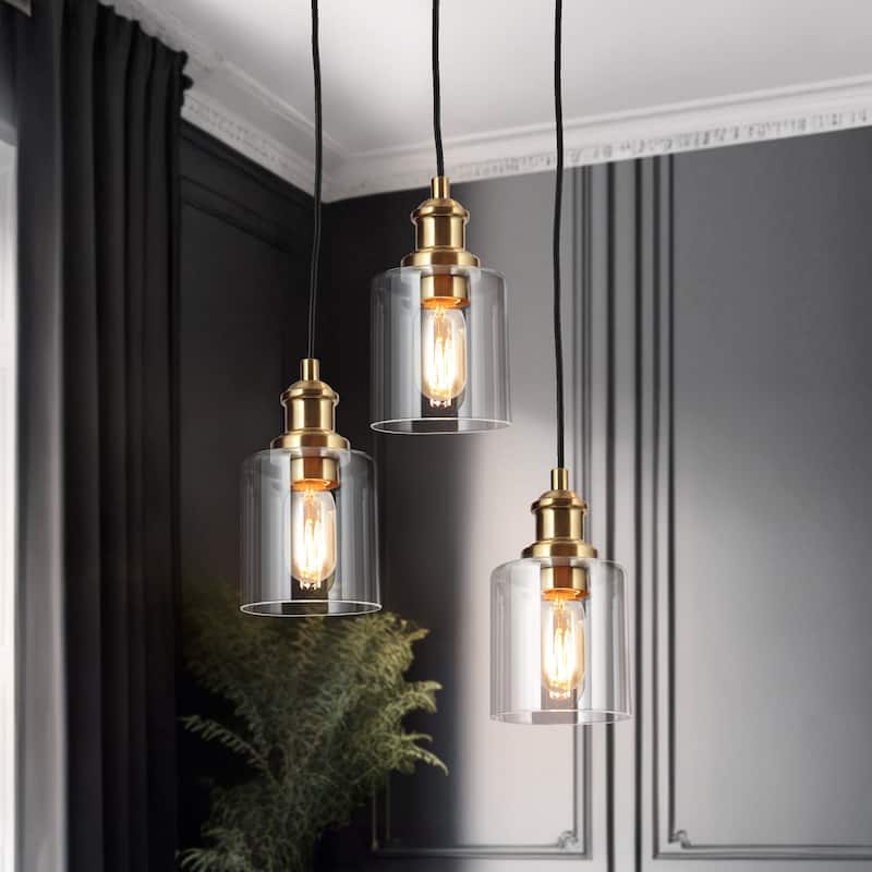 Modern 3 Light Cluster Pendant Light Black Gold with Clear Glass Shades - Gold&Black - Dia. 11.4"x H 8.5"
