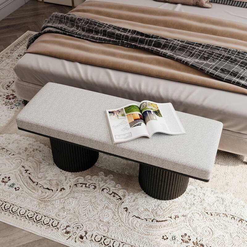 Two-Color Upholstered Bench with Round Legs for Bedroom, Living Room