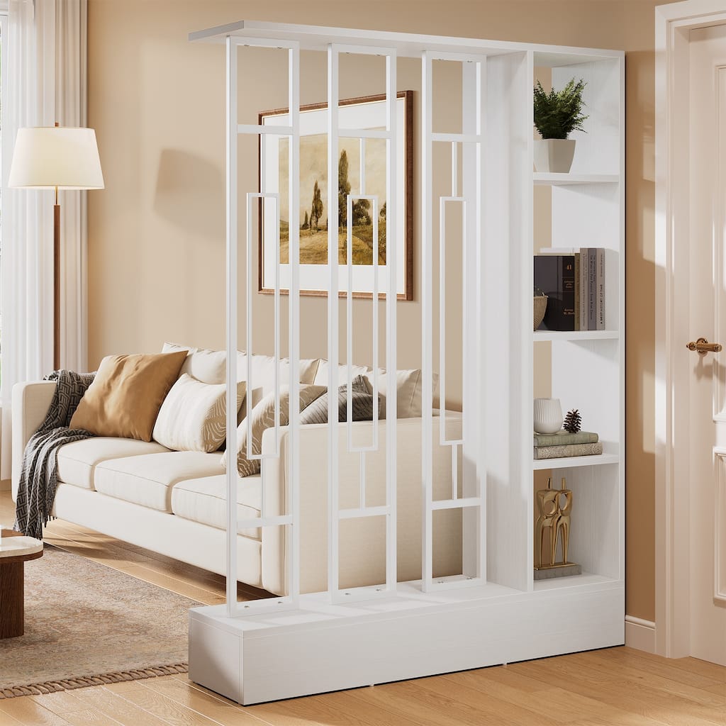 70.9" Tall Wall Room Divider with Display Shelves and Sturdy Base - 47.2" W x 11.8" D x 70.9" H