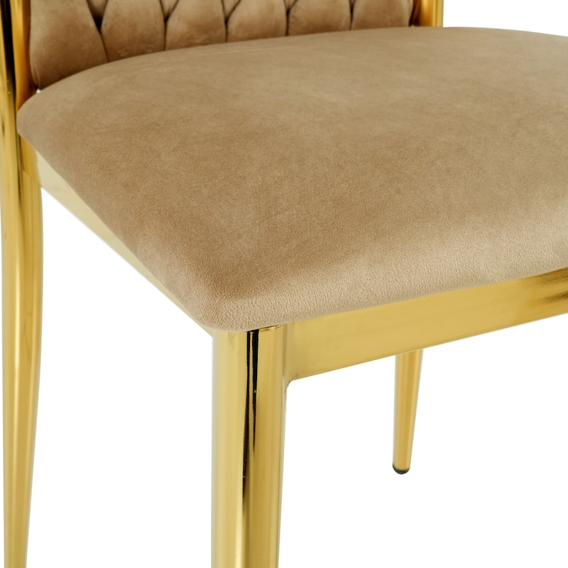 Modern Simple Velvet Dining Chair, Family Bedroom Stool Back Student Table Chair, Gold-Plated Metal Chair Legs (Set of 2)