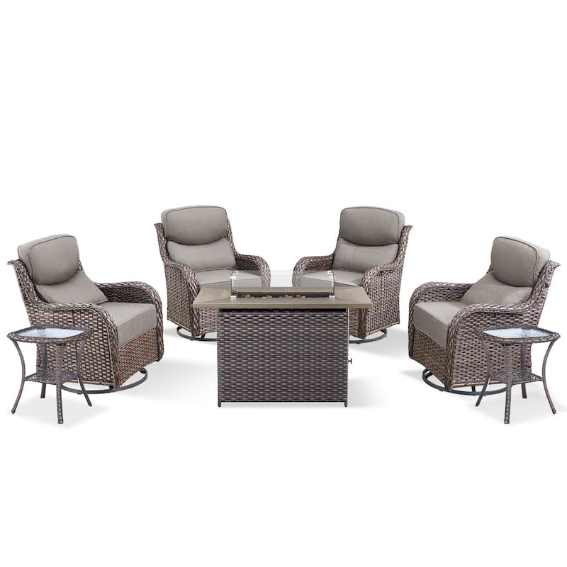 Pocassy Outdoor 6 Inch Sofa Swivel Chairs with Fire Pit Table Set