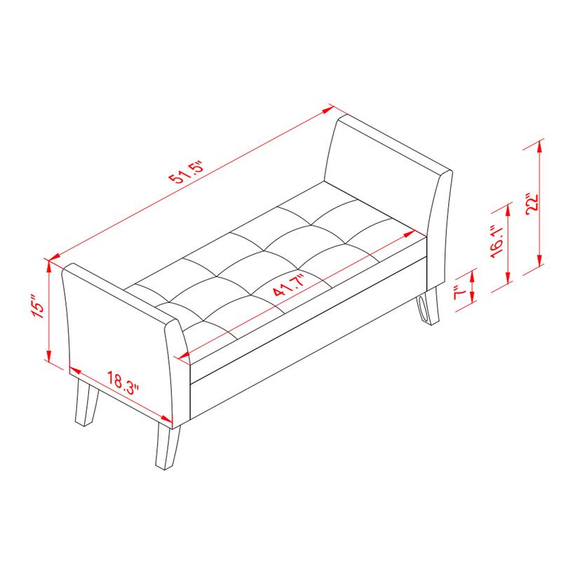 Bed Storage Bench with Curved Arms and Solid Wooden Legs