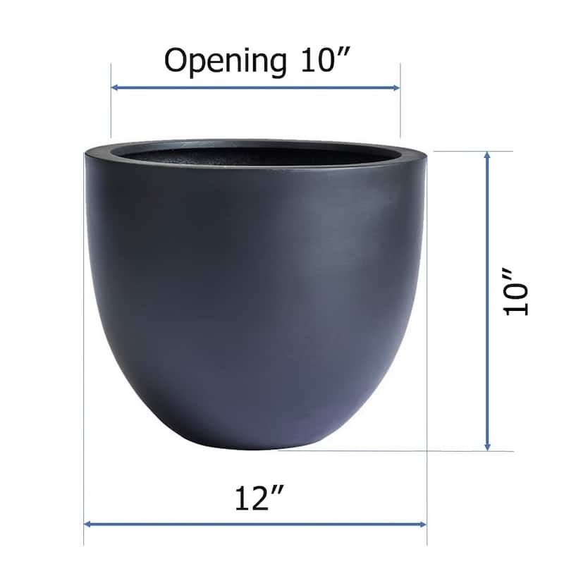 DreamPatio Long Beach Fiberstone Egg Planter for Indoor/Outdoor - 12x12x10 - Black
