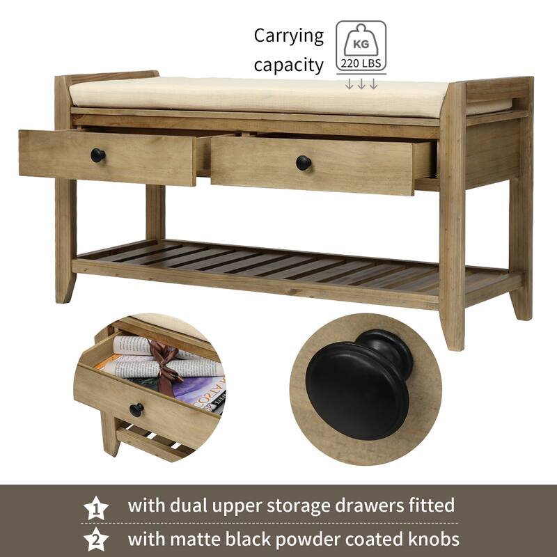 Shoe Rack with Cushioned Seat and Drawers, Multipurpose Entryway Storage Bench