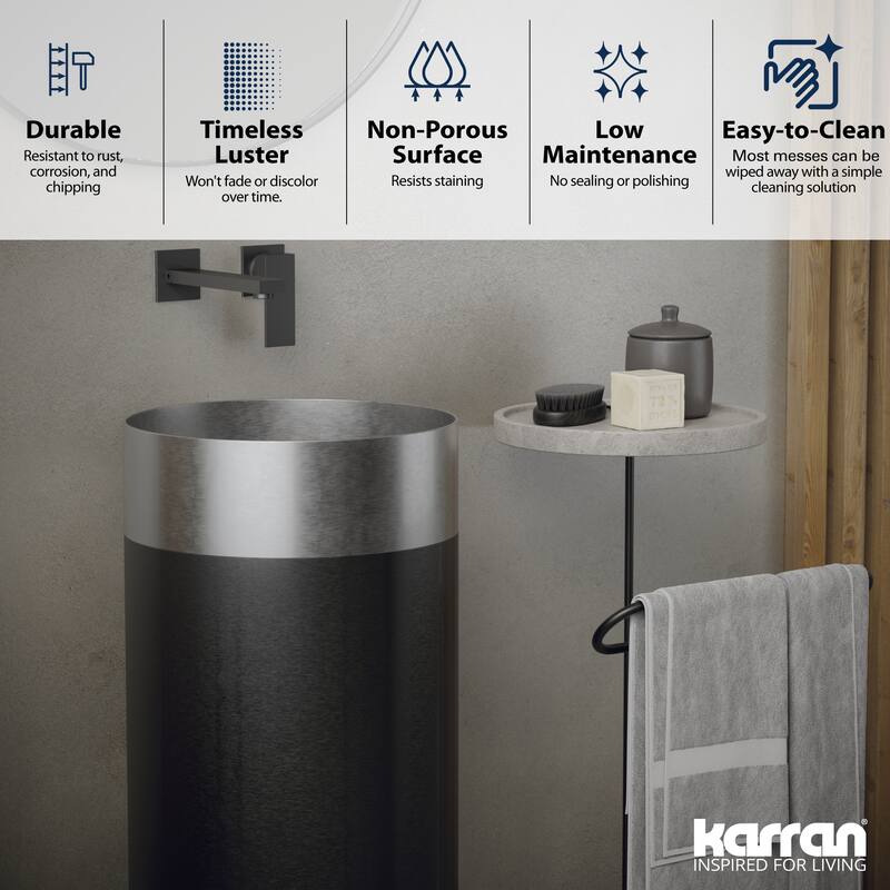 Karran Cinox Stainless Steel Round Pedestal Sink
