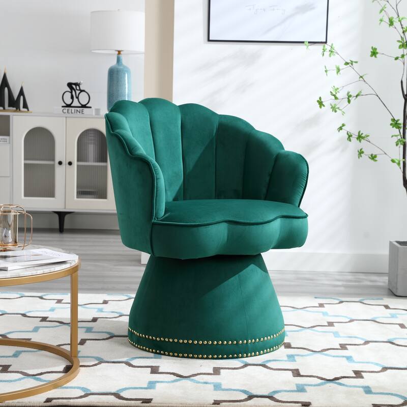 CLATINA Modern Velvet Makeup Vanity Chair, Flower Back Accent Armchair With Gold Legs - Set Of 2, White