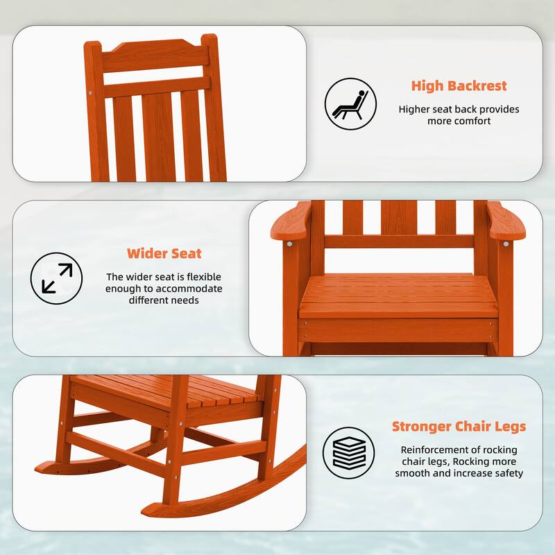 Outdoor Patio HDPE Rocking Chiar, Extra Wide Seat & Backrest