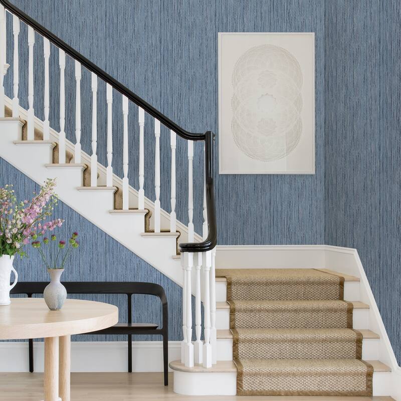 A-Street Prints Justina Indigo Faux Grasscloth Wallpaper