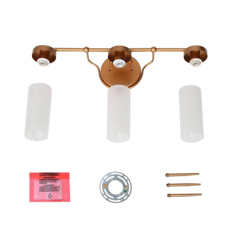 Modern Gold 3-Light Linear Bathroom Vanity Lights Frosted Glass Wall Sconces - 22" L x 5" W x 11" H