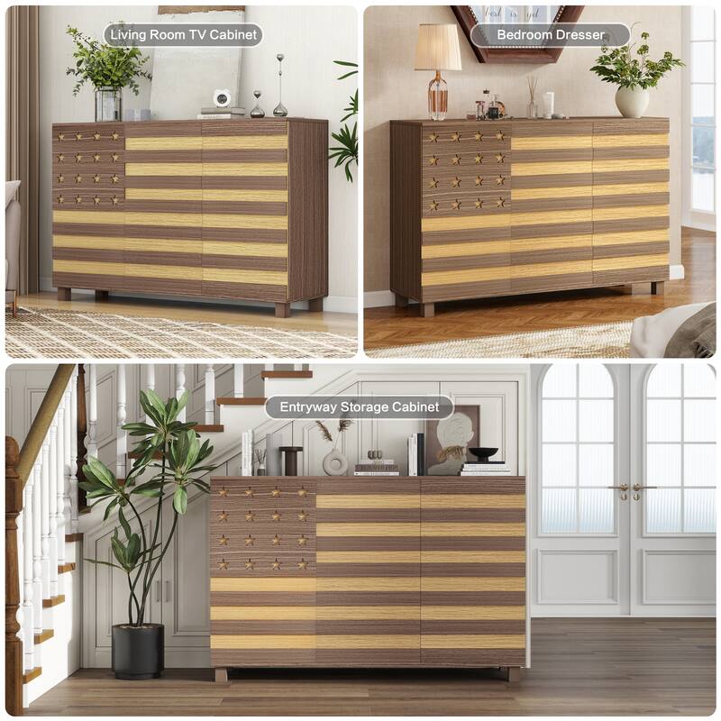 55" Buffet Sideboard Cabinet with Storage, Storage cabinet With Hand Carved Craftsmanship with 2 Drawers and 3 Doors