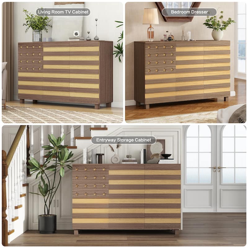 55" Buffet Sideboard Storage Cabinet with 2 Drawers and 3 Doors