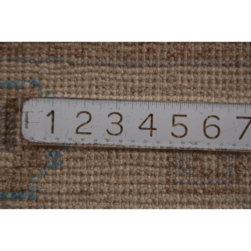 Hand Knotted Oriental 100% Wool Carpet Transitional Geometric Brown Oushak Runner Rug - 10' 2'' X 2' 11''