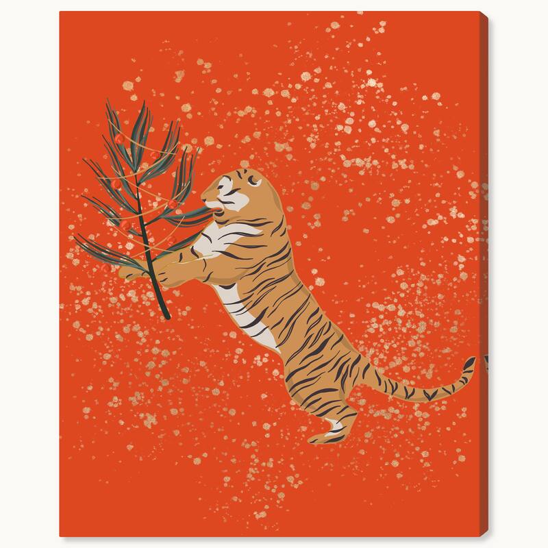 Wynwood Studio Canvas Animals Greetings from the Tiger Red Modern & Contemporary Wall Art Canvas Print