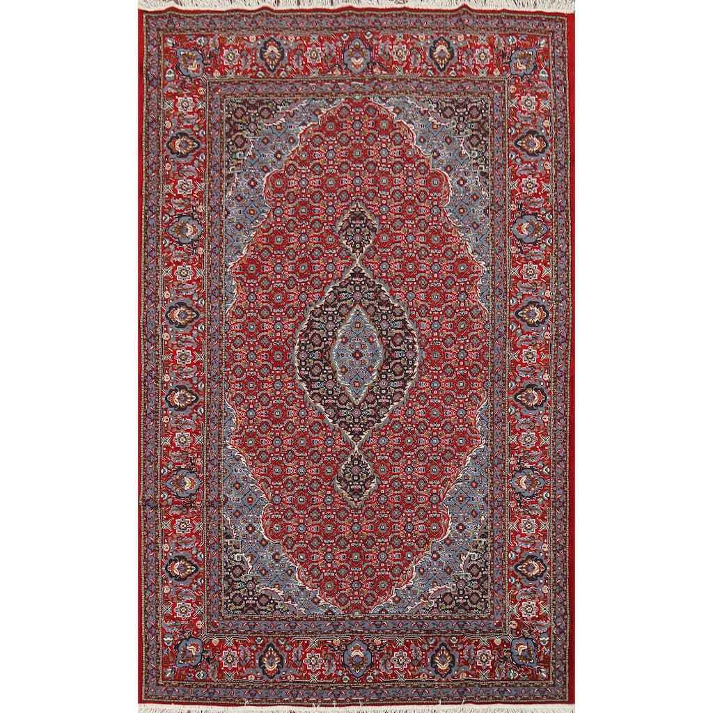 Geometric Red Tabriz Turkish Area Rug Traditional Machine Made Carpet - 6'4" x 9'7"