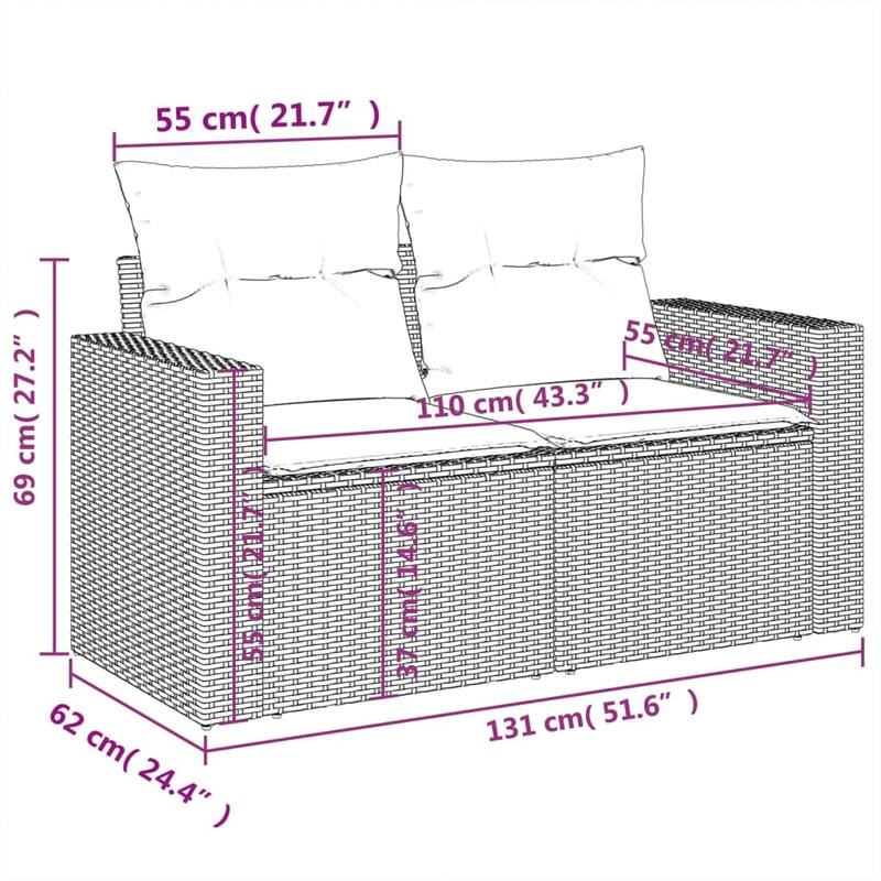vidaXL Garden Sofa Set Beige PE rattan, powder-coated steel, foam, polyester - 24.4 x 25.8 x 27.2