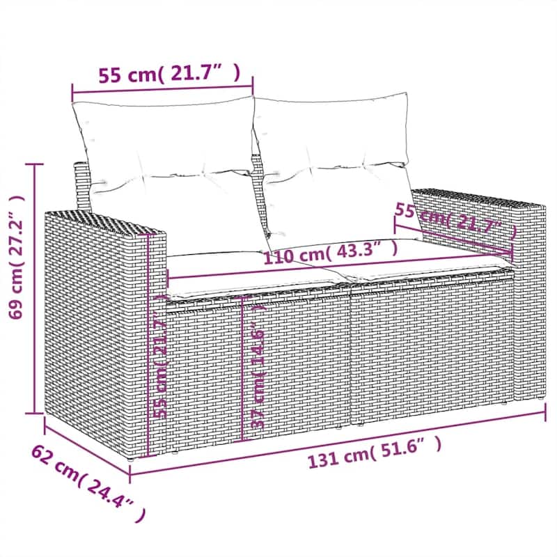 vidaXL Garden Sofa Set Gray PE rattan Large Removable Covers - 24.4 x 25.8 x 27.2