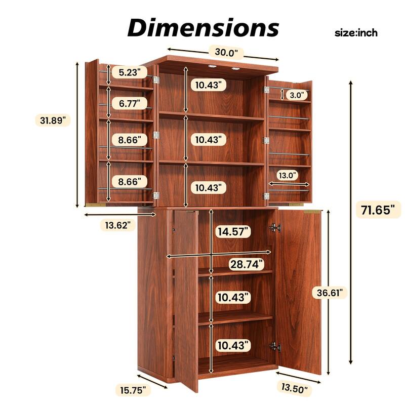 GDF Studio - Avalon Modern Fluted Tall Kitchen Pantry Cabinet with Six Shelves