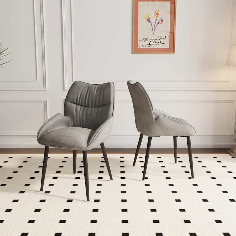 Dining Chairs Set of 2, Velvet Accent Chair Modern Kitchen Arm Chairs Upholstered Chair with Metal Legs for Kitchen