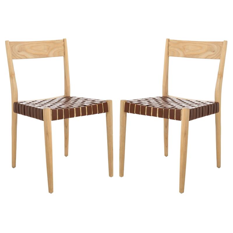SAFAVIEH Myrle Leather Dining Room Chair (Set of 2) - 18.5" W x 20" L x 31.5" H - 19Wx20Dx32H