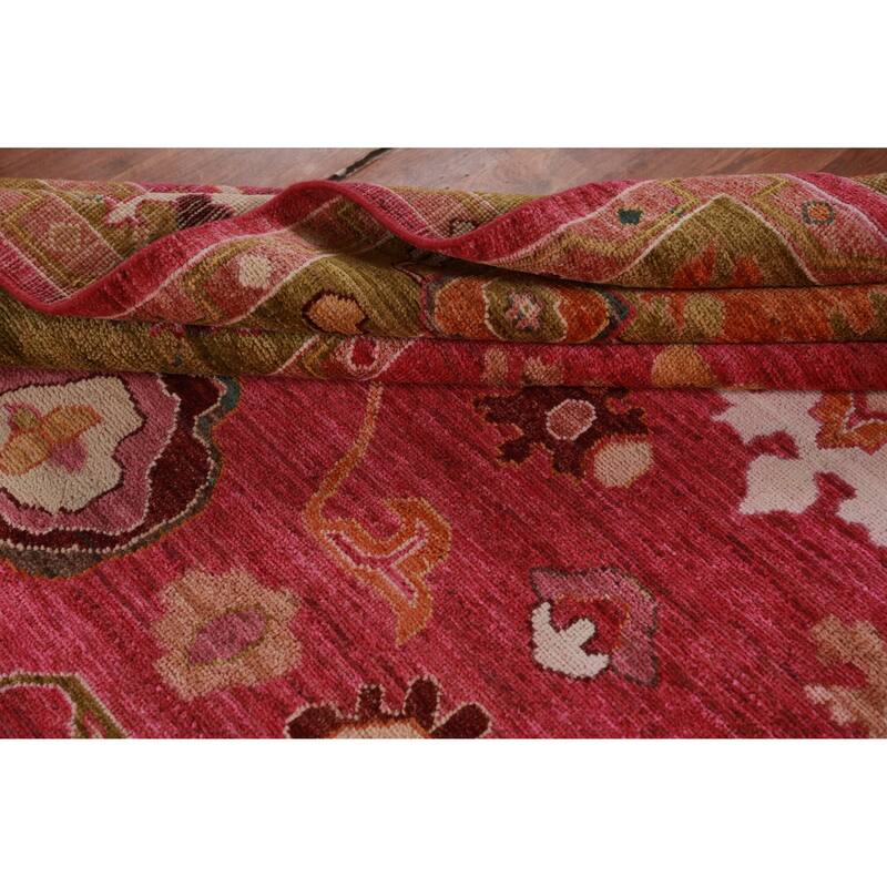 Hand Knotted Oriental 100% Wool Carpet Transitional All-Over Pink Oushak Area Rug - 9' 8'' X 8' 0''