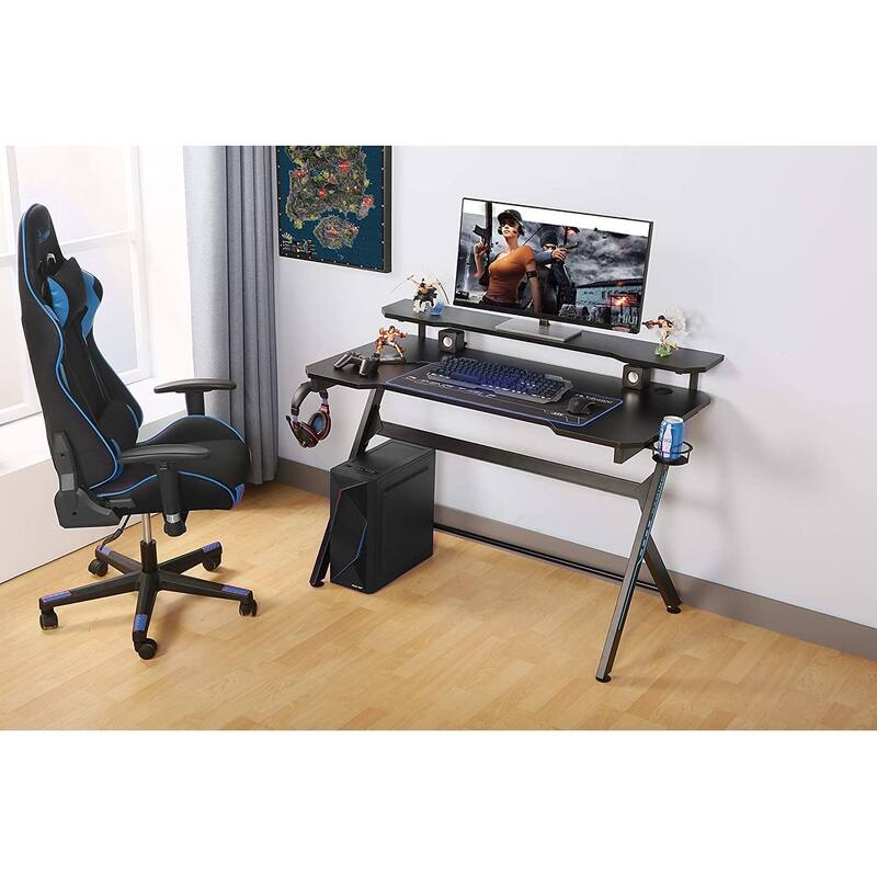 JJS 48" Home Office R-Shaped Gaming Computer Desk with Removable Monitor Stand