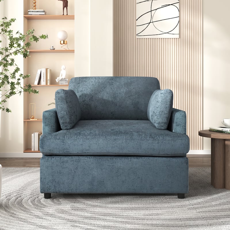 Upholstered Velvet Accent Chair with Pillow, Modern Single Sofa Chair for Living Room, Bedroom, Lounge, Reading Nook - Blue